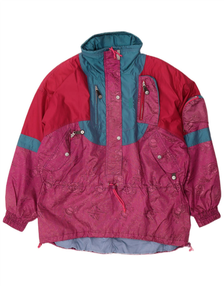 vintage Womens Pullover Veste de ski surdimensionnée UK 16 Grand Colorblock Rose