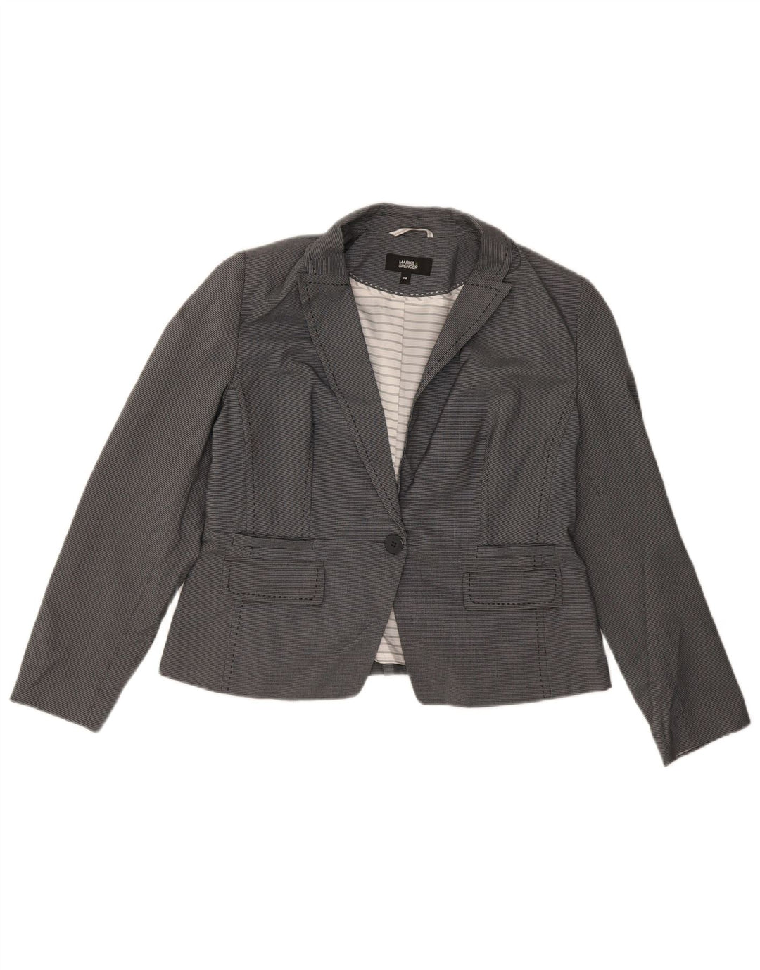Marks & Spencer Veste blazer à 1 bouton pour femme UK 14 Gris moyen à carreaux