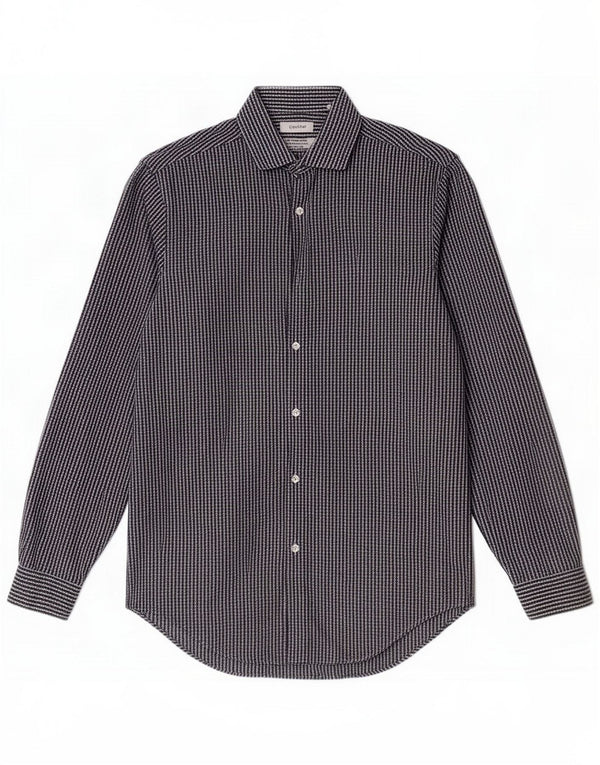 Chemise slim fit Calvin Klein pour homme taille 15 1/2 coton à carreaux bleu moyen