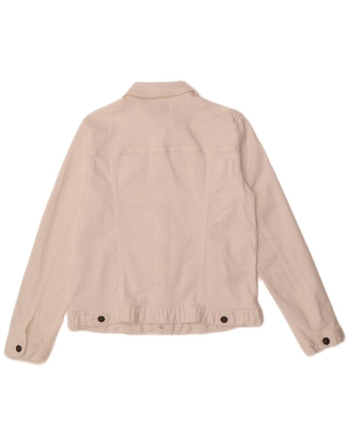 FAT FACE Womens Denim Jacket UK 14 Large White Cotton