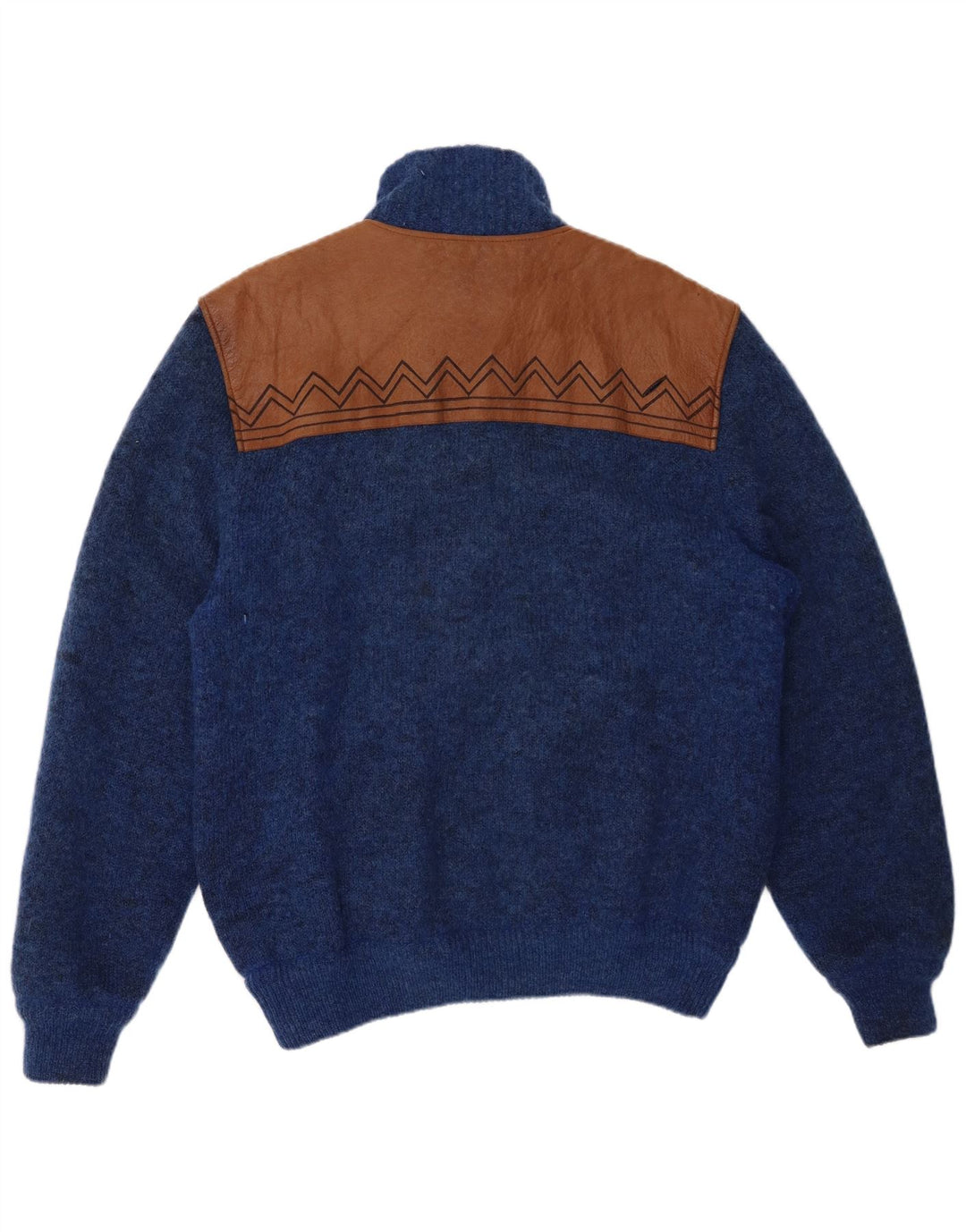 LAMBERS Cardigan Homme Pull Large Bleu Colorblock Laine