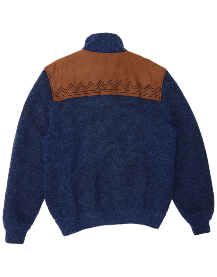 LAMBERS Cardigan Homme Pull Large Bleu Colorblock Laine