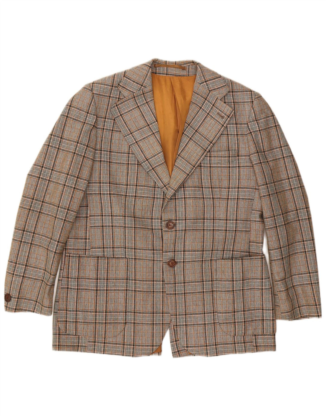 VINTAGE Homme 2 Bouton Blazer Veste UK 40 Grand Gris Check Polyester