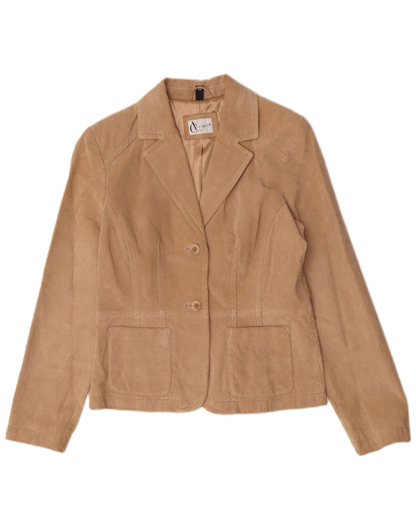 Vivien Caron Veste blazer en daim à 2 boutons pour femme EU 36 Petit cuir beige