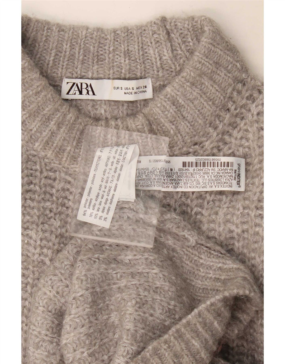 Zara Pull surdimensionné à col roulé pour femme UK 10 Petit Gris Polyester