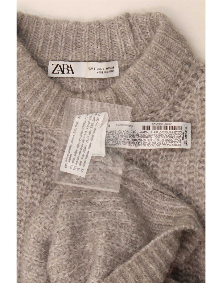 Zara Pull surdimensionné à col roulé pour femme UK 10 Petit Gris Polyester