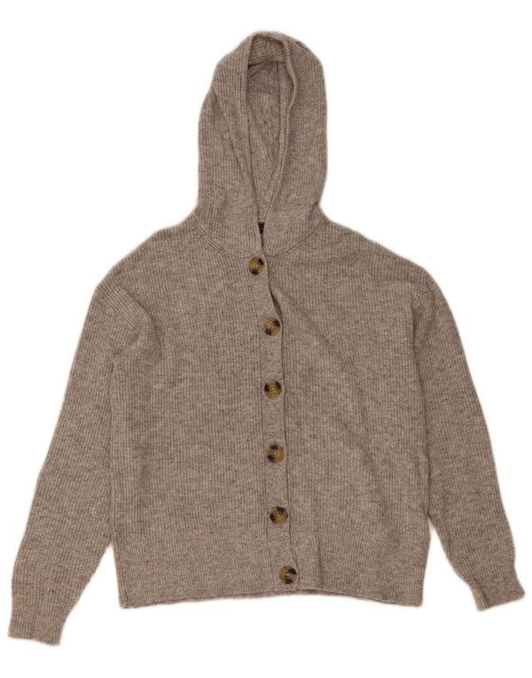 MARKS & SPENCER Pull Cardigan à Capuche Femme UK 14 Gris Moyen Polyester