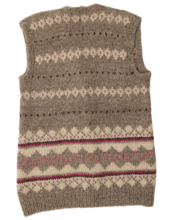 vintage Femme Longline Cardigan Pull UK 16 Grand Beige Fair Isle