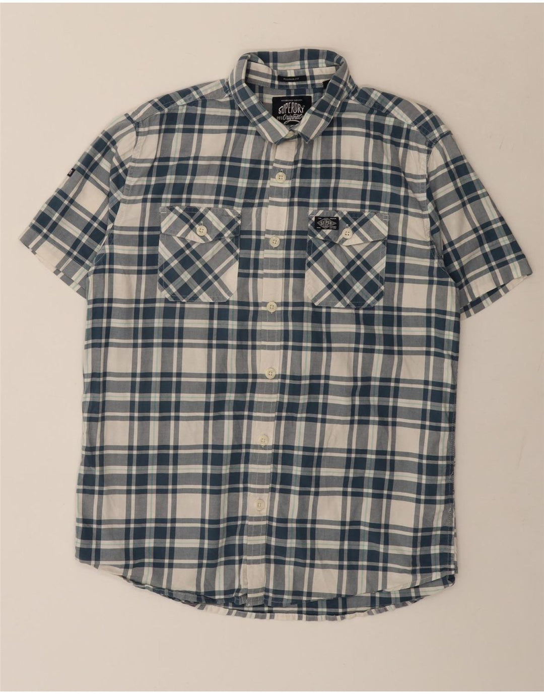 Superdry Chemise à manches courtes XL en coton à carreaux bleu