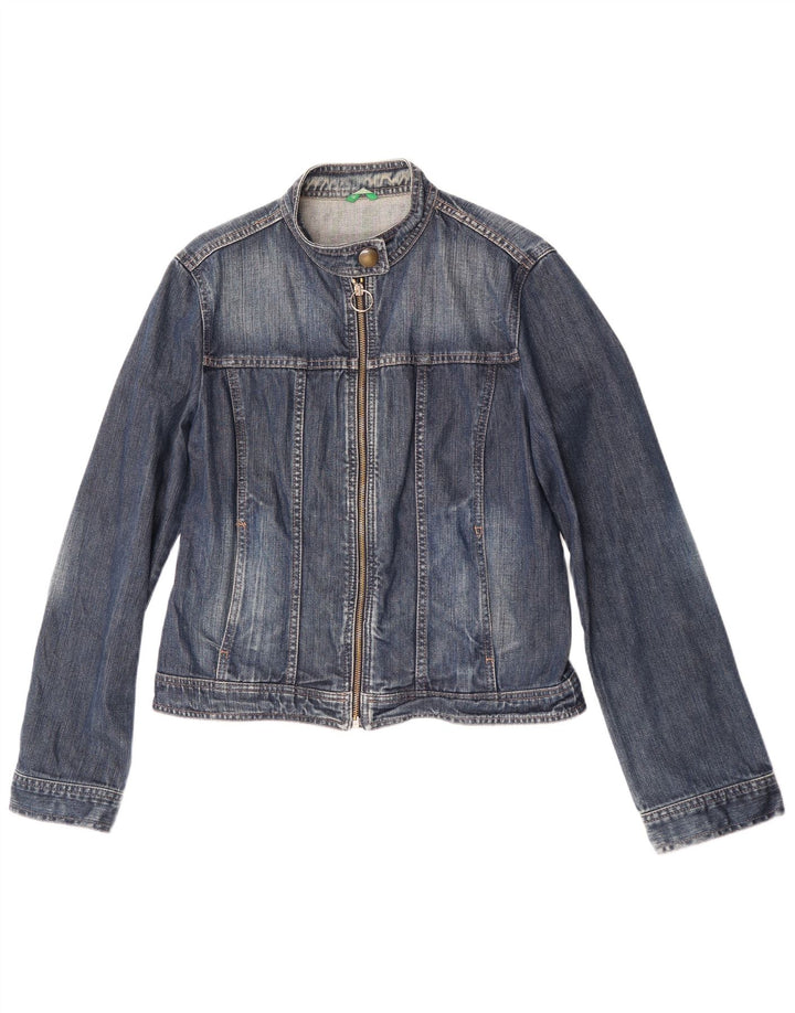 Benetton Veste en Jean Femme UK 16 Large Bleu Coton