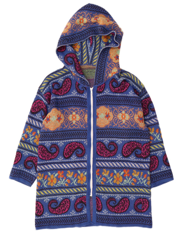 vintage Womens Longline Hooded Cardigan Sweater UK 16 Grand Bleu Paisley