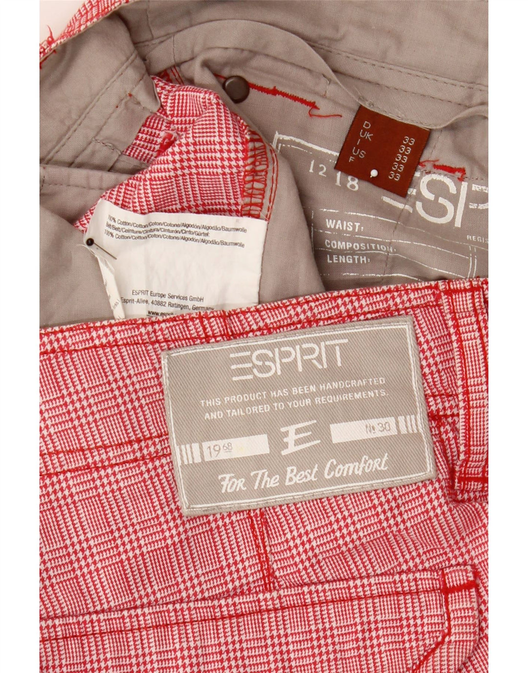 ESPRIT Mens Cargo Shorts W33 Medium  Red Check Cotton Vintage Esprit and Second-Hand Esprit from Messina Hembry 