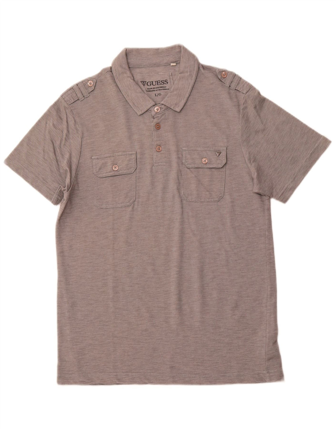GUESS Polo militaire pour homme en coton à fines rayures gris