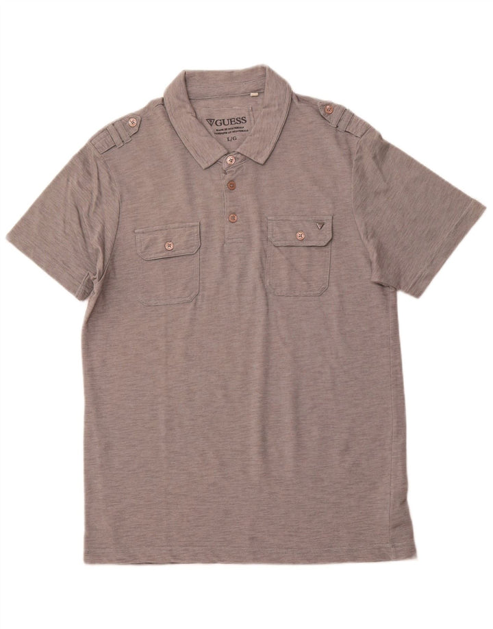 GUESS Polo militaire pour homme en coton à fines rayures gris