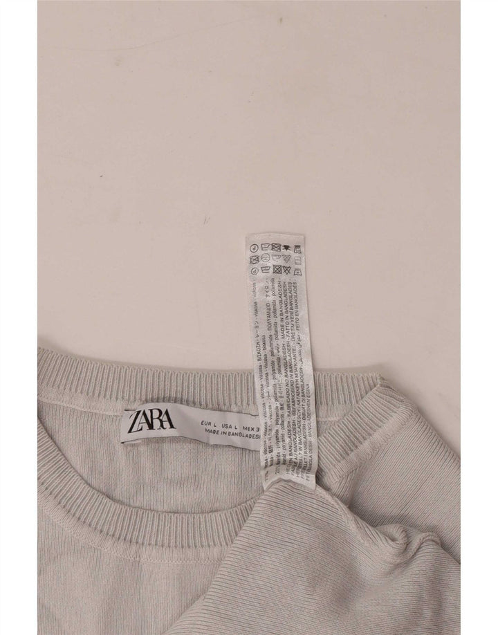 Zara Femme Crop Top UK 14 Large Gris Viscose