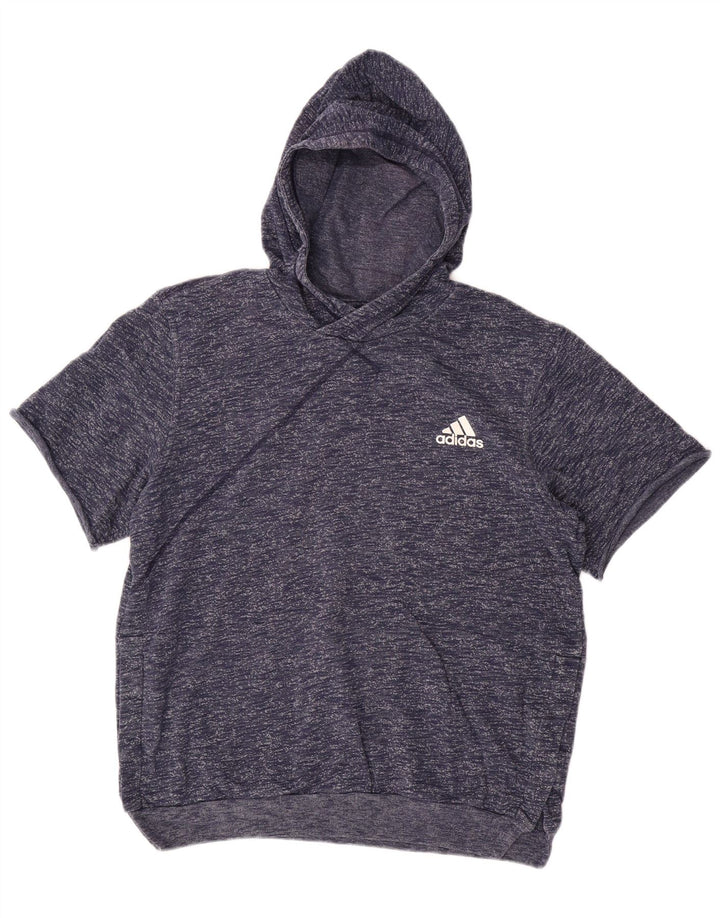 ADIDAS Pull à capuche à manches courtes pour homme en coton moucheté bleu marine
