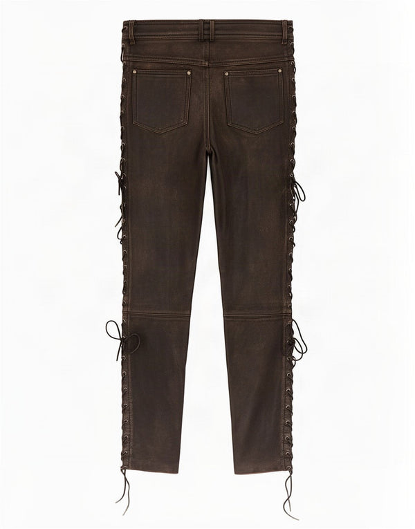 Pantalon en cuir Motorstyle vintage pour hommes Grand W32 L32 Noir