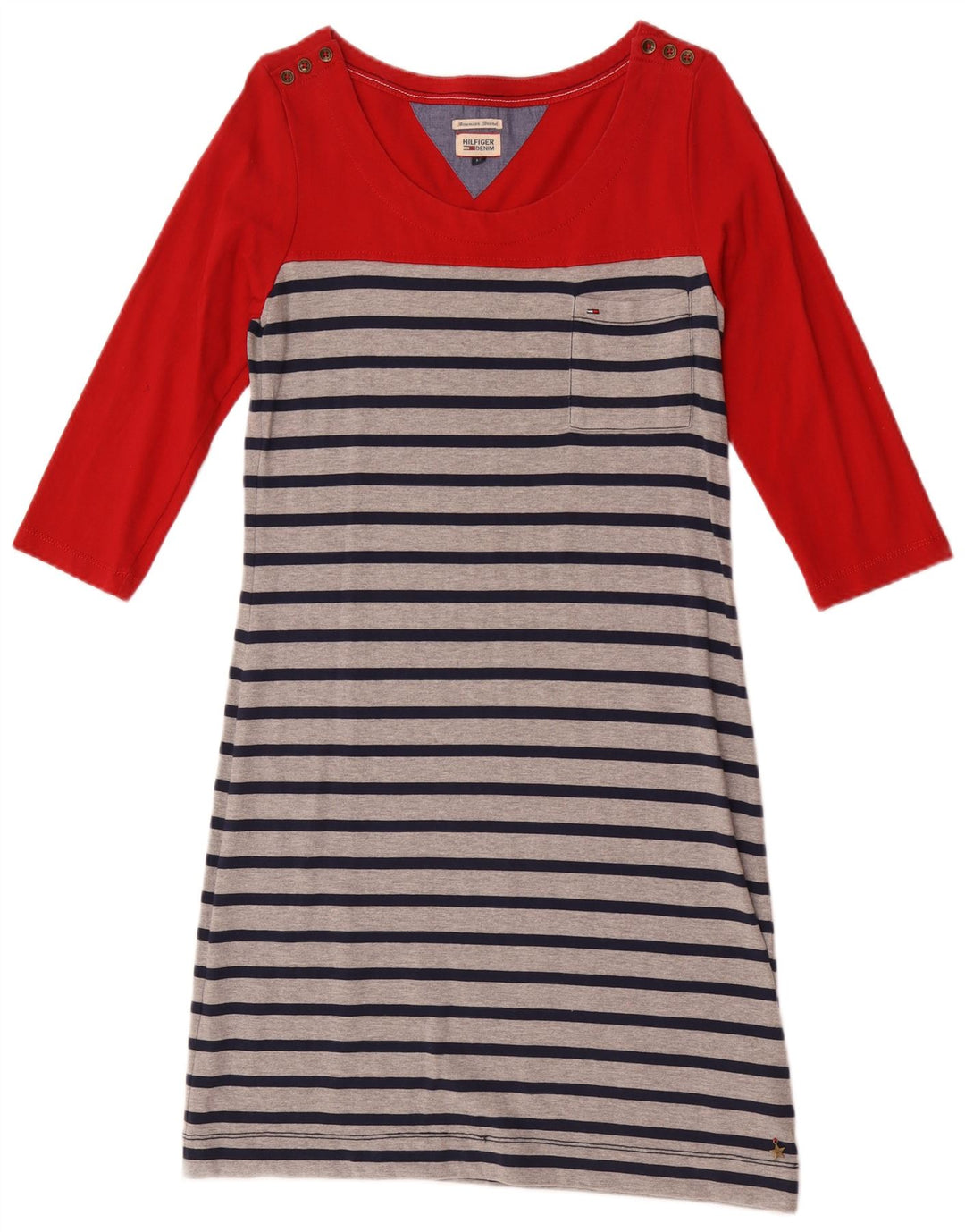 Tommy Hilfiger Robe basique à manches 3/4 pour femme UK 12 Rouge moyen rayé