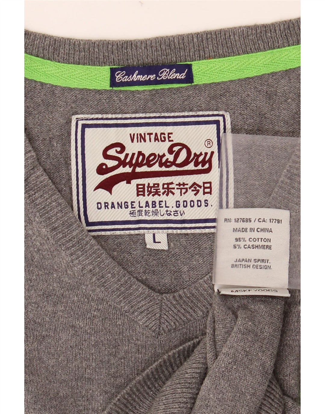SUPERDRY Pull col V Homme Grand Gris Coton