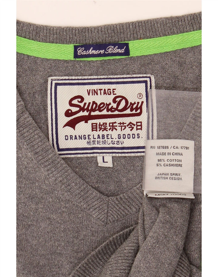 SUPERDRY Pull col V Homme Grand Gris Coton