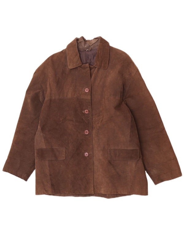 veste en cuir coupe ample femme vintage UK 14 cuir brun moyen