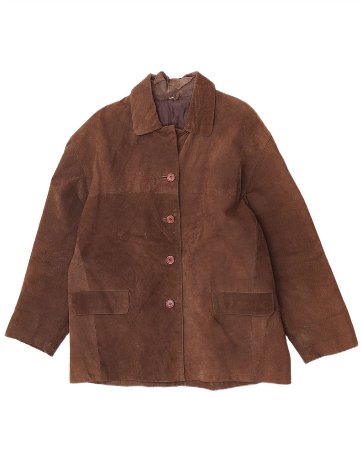 veste en cuir coupe ample femme vintage UK 14 cuir brun moyen