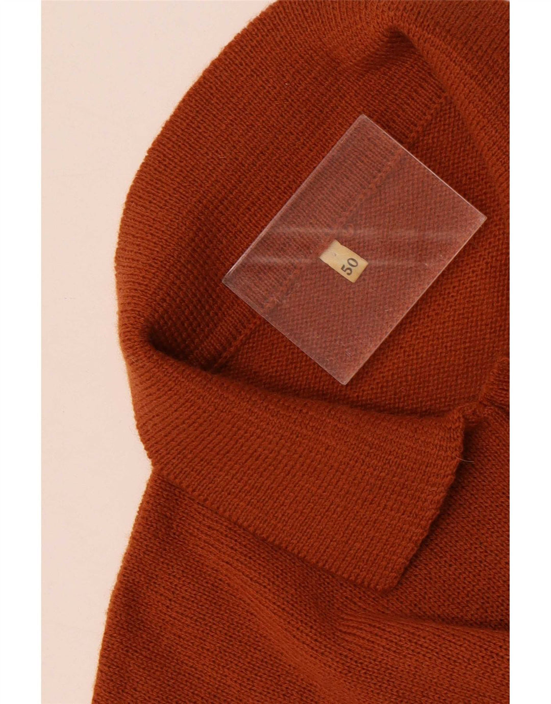 vintage Mens Polo Neck Jumper Pull IT 50 Medium Brown Rayé