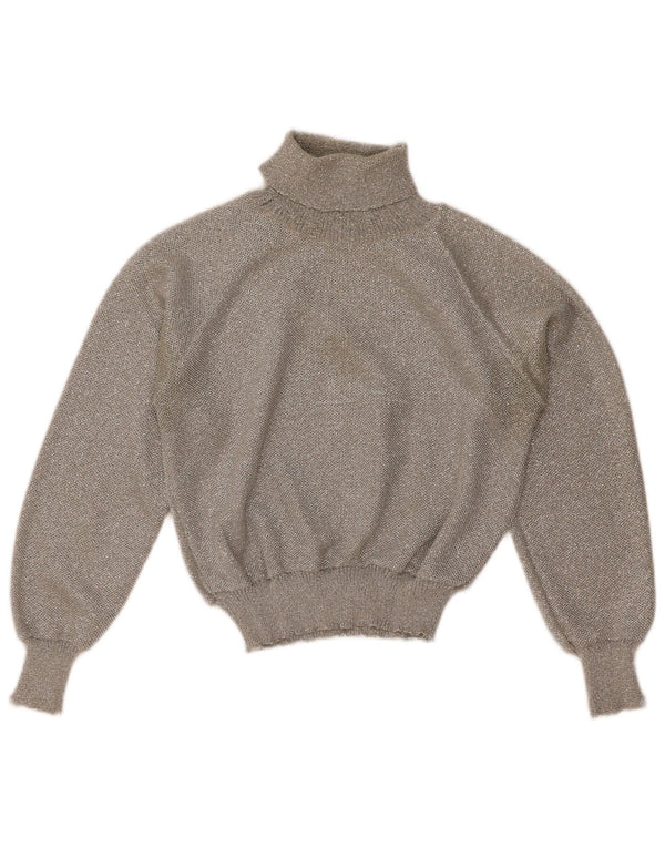 vintage Femmes Crop Roll Neck Jumper Pull UK 12 Gris Moyen