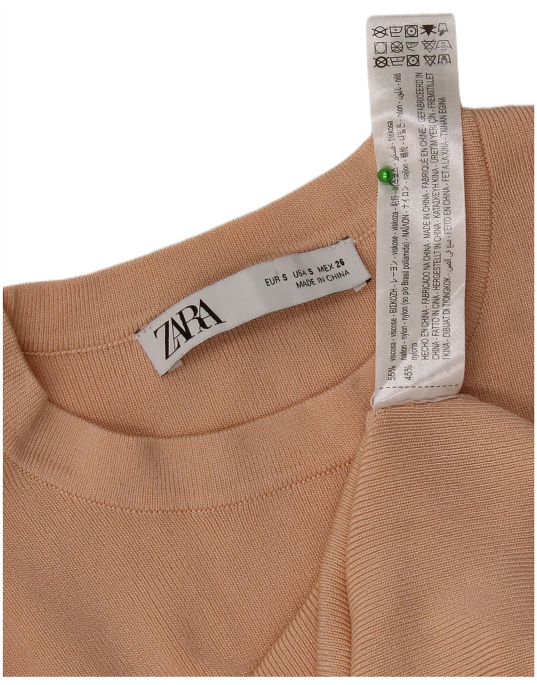 Zara Femme Top Manches Longues UK 8 Small Beige Viscose