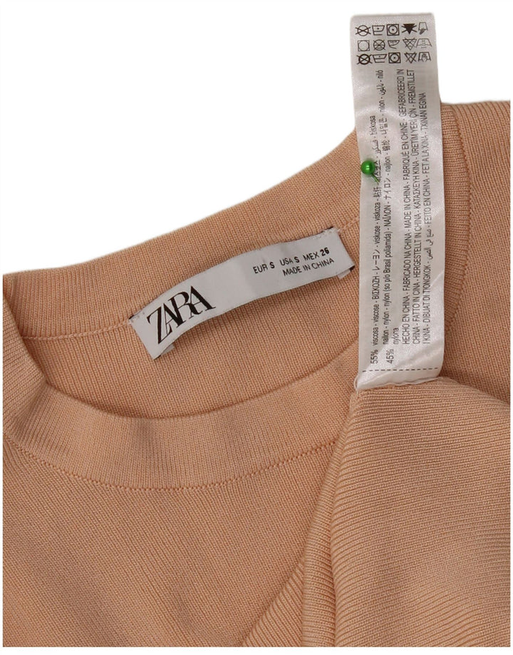 Zara Femme Top Manches Longues UK 8 Small Beige Viscose