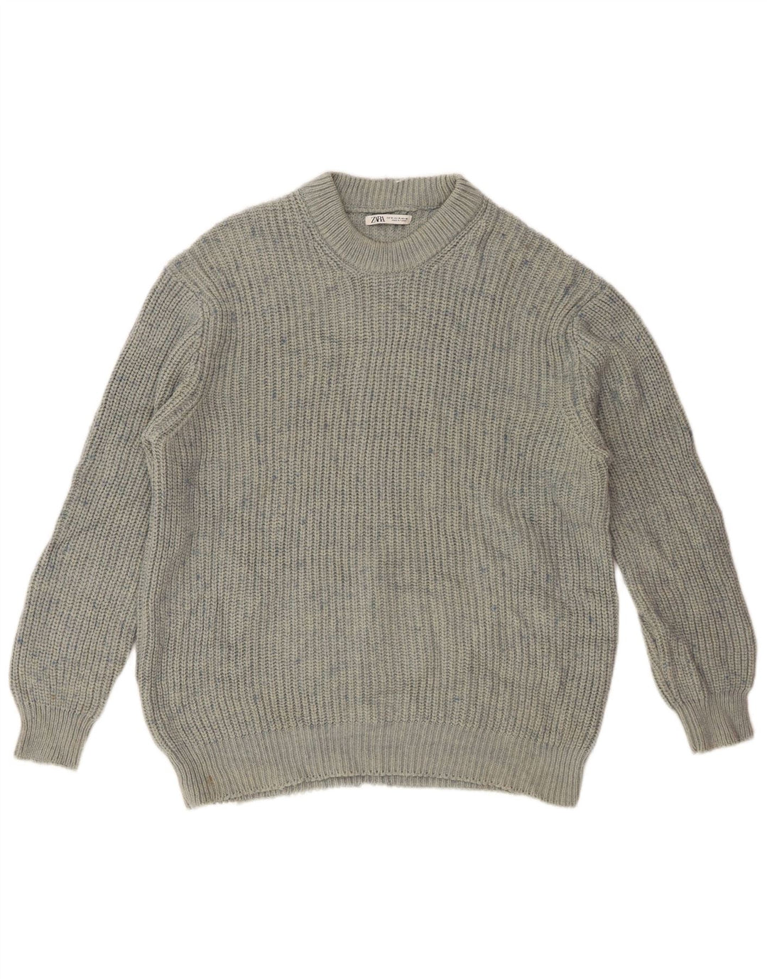 Zara Pull Col Rond Homme Bleu Moyen Acrylique Moucheté