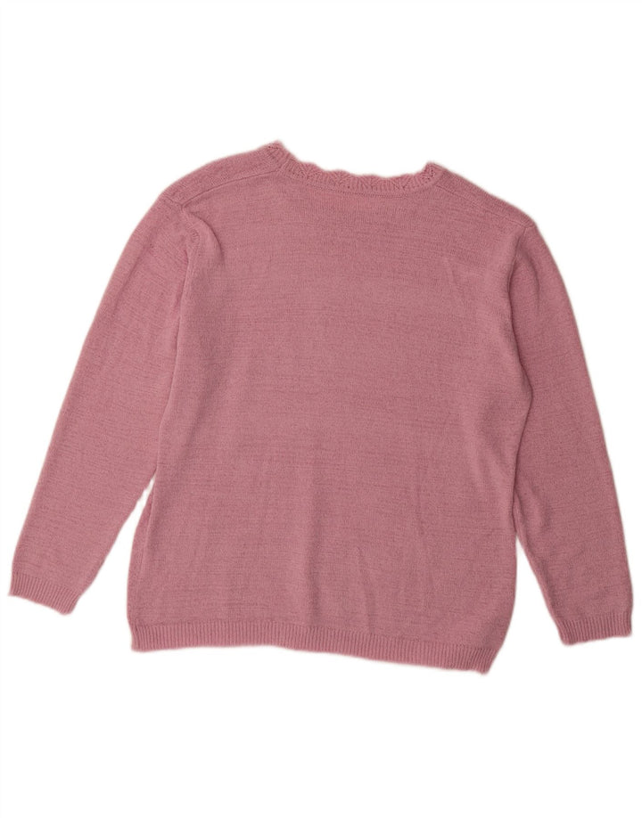 VINTAGE Femme Col Bateau Pull Pull UK 14 Grand Coton Floral Rose