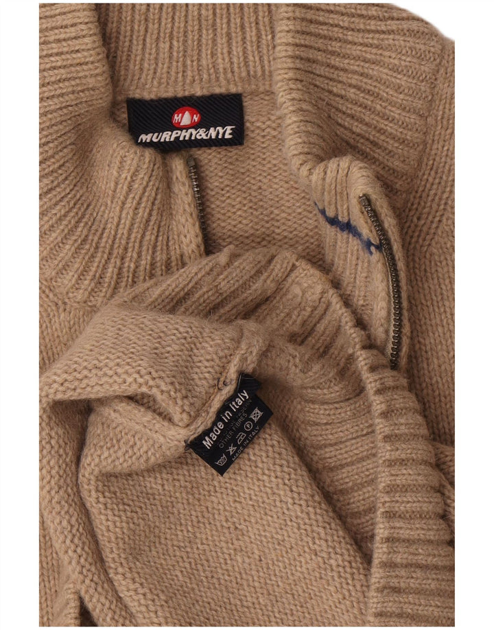 Murphy & Nye Pull à col zippé pour homme en laine beige 2XL