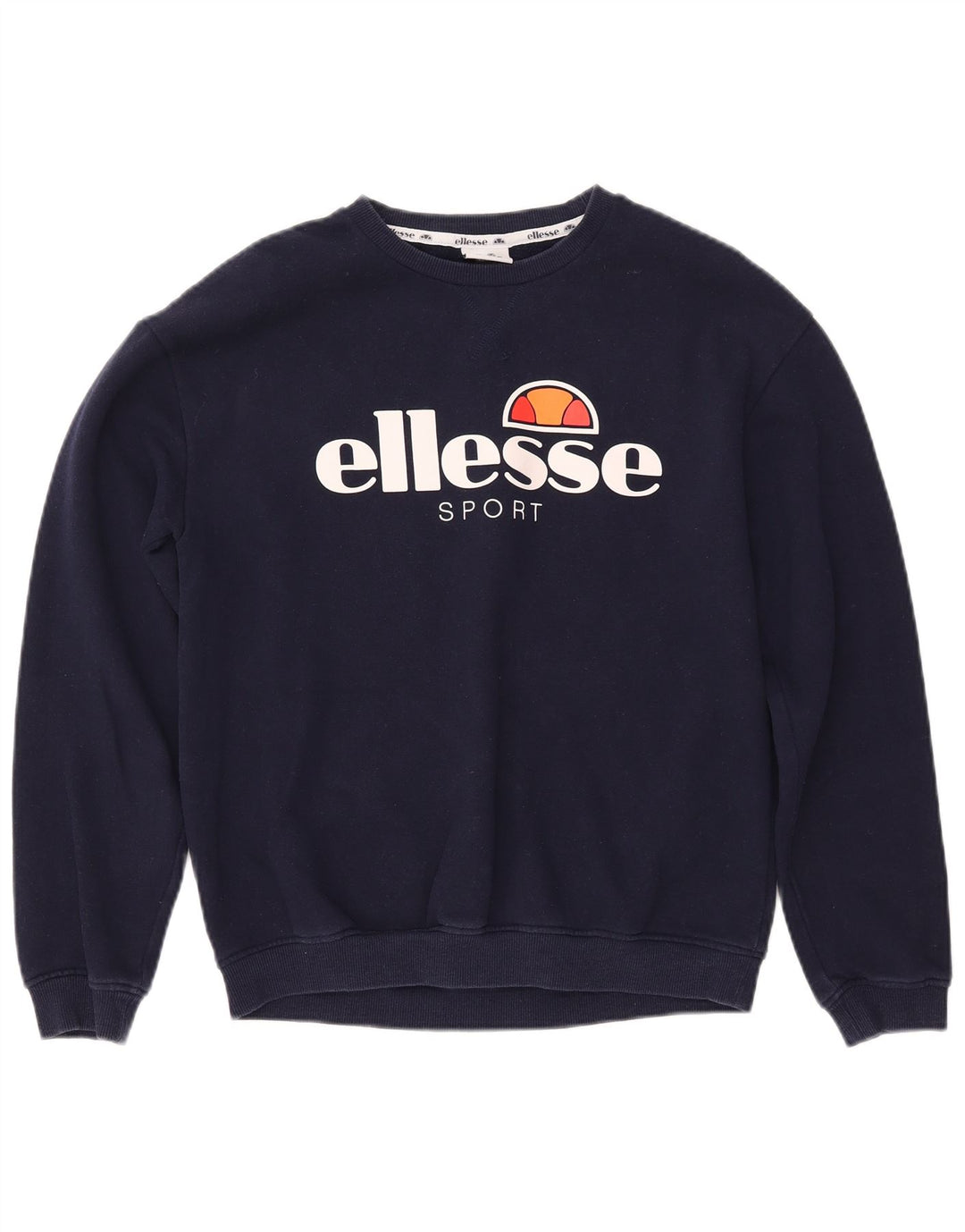 ELLESSE Sweat-shirt graphique pour femme UK 12 Bleu marine moyen en coton