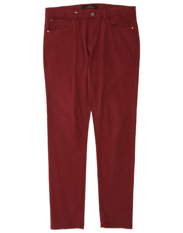 ZARA Pantalon décontracté slim pour homme EU 38 Small W30 L32 Coton bordeaux