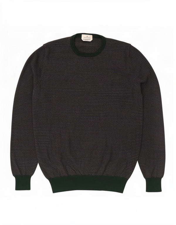 Brooksfield Pull à col rond pour homme IT 54 XL en laine à fines rayures gris