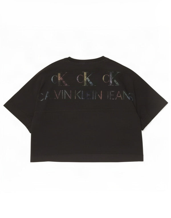 Calvin Klein Jeans Womens Crop Graphic T-Shirt Top UK 10 Small Black Cotton