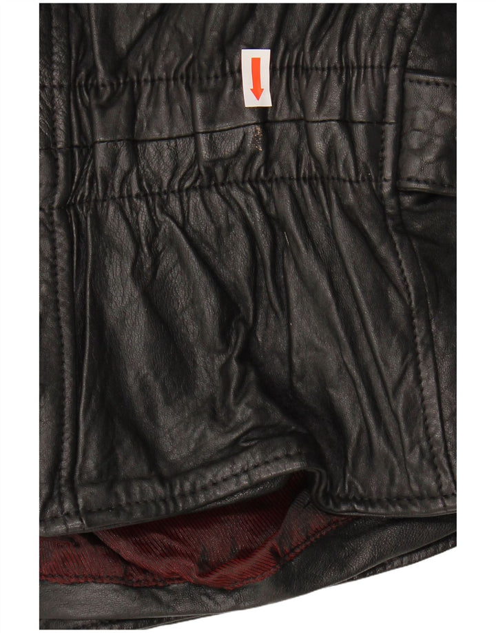 VINTAGE Womens Oversized Leather Biker Jacket EU 44 XL Black Leather