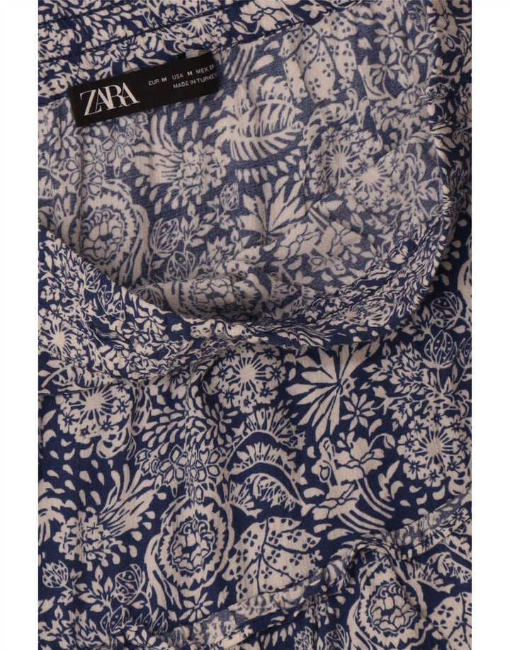 Zara Short Taille Haute Femme Moyen W28 Bleu Floral