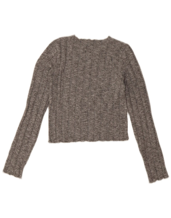Zara Womens Crop Crew Neck Jumper Sweater UK 8 Petit Gris Moucheté