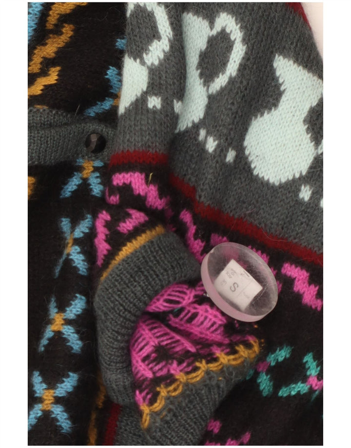 vintage Womens Abstract Pattern Cardigan Sweater UK 10 Petit Multicolore