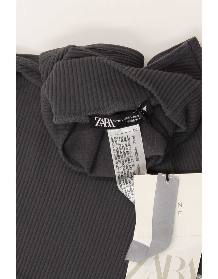Zara Femme Crop Débardeur UK 12 Gris Moyen Polyamide
