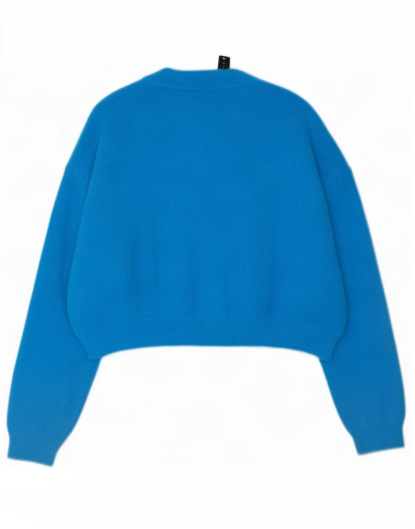 Zara Pull court surdimensionné à col rond pour femme UK 10 Petit nylon bleu