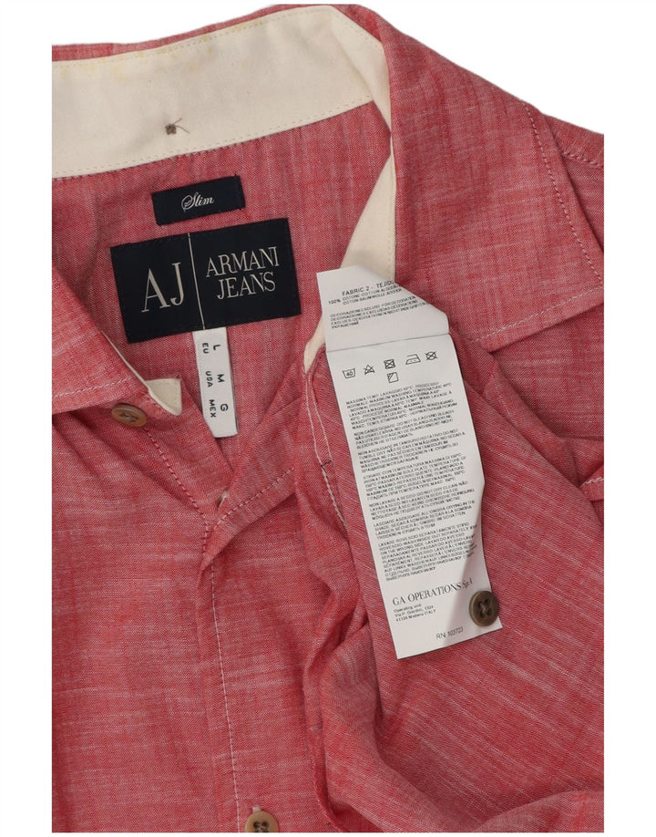 Armani Jeans Chemise Slim Fit Homme Rouge Moyen Moucheté Coton