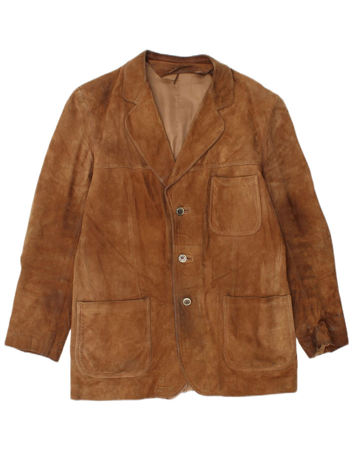 veste en daim homme vintage UK 36 petit cuir marron
