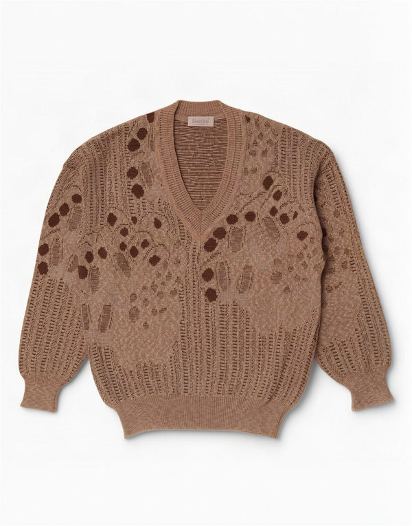 Bueckle Pull Col V Homme EU 52 Grand Marron Géométrique Coton