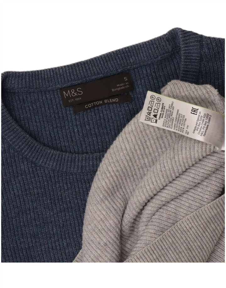 Marks & Spencer Pull à col rond pour homme Petit Gris Colorblock