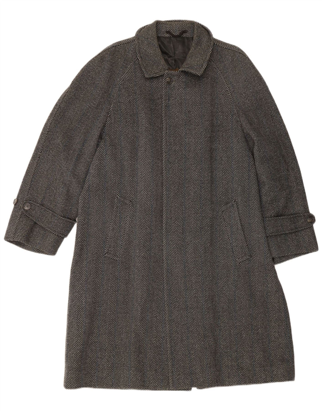 vintage Mens Overcoat IT 50 Grande laine à chevrons gris