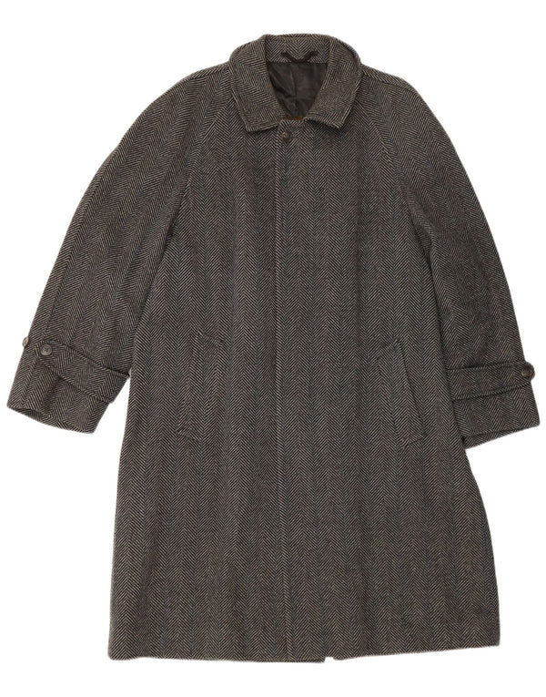 vintage Mens Overcoat IT 50 Grande laine à chevrons gris