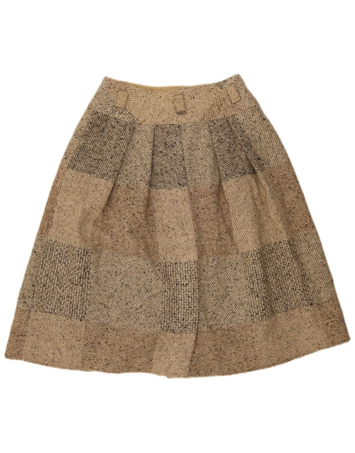 Jupe Midi Femme Seventy IT 46 Large W30 Beige Patchwork Laine Vierge